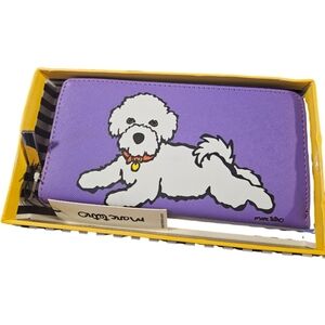 Marc Tetro purple vegan leather zip-around wallet featuring a Bichon Frise NWT